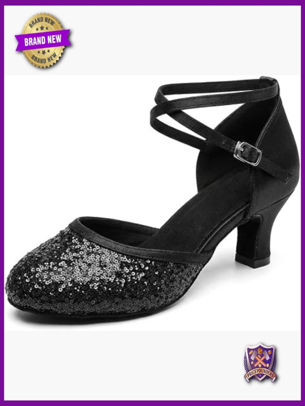 Women's Sequin Latin Dance Shoes Closed Toe Ankle Strap Ballroom Salsa Tango
